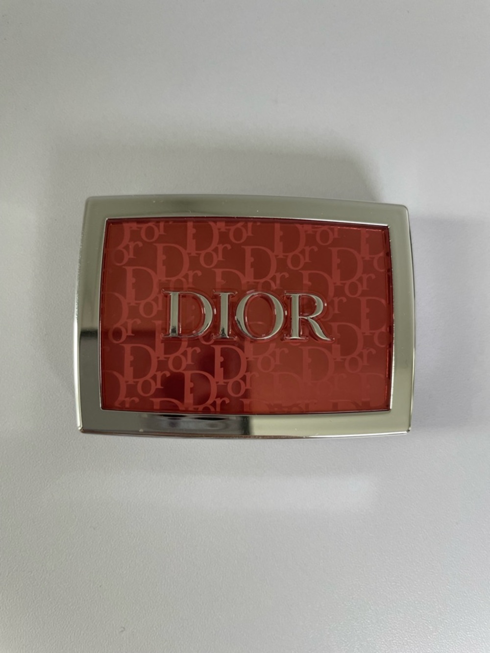 Dior Red Monogram Compact with Silver Trim